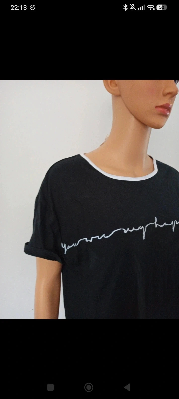 T-shirt preto feminino Happy – Tamanho S – 100% algodão – Corte largo – photo 5